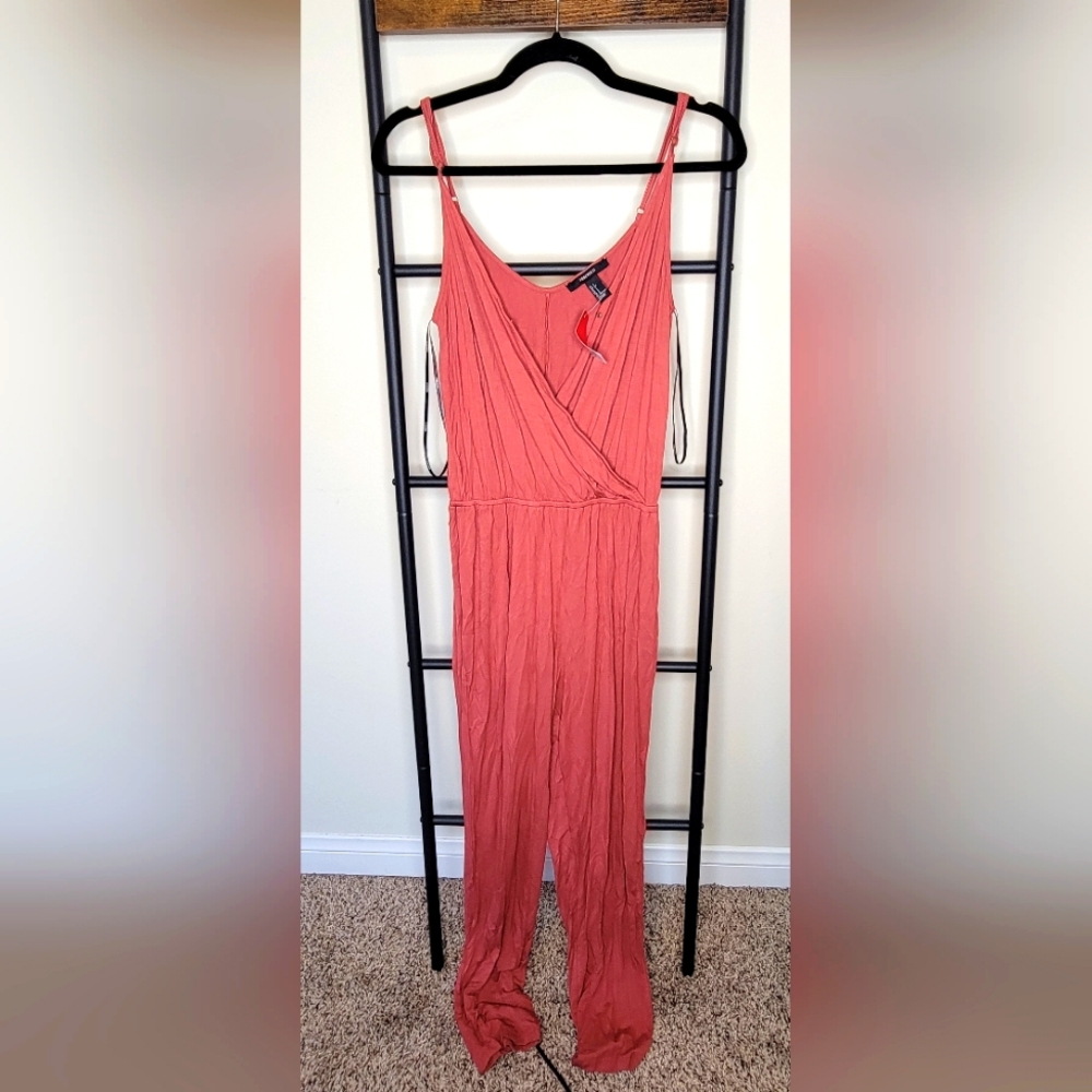 Forever 21 rose pink jersey wrap jumpsuit NWT